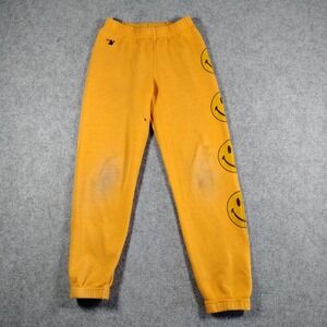 Aviator Nation Kids Yellow Smiley Face Sweatpants Size 10 Made in USA Joggers